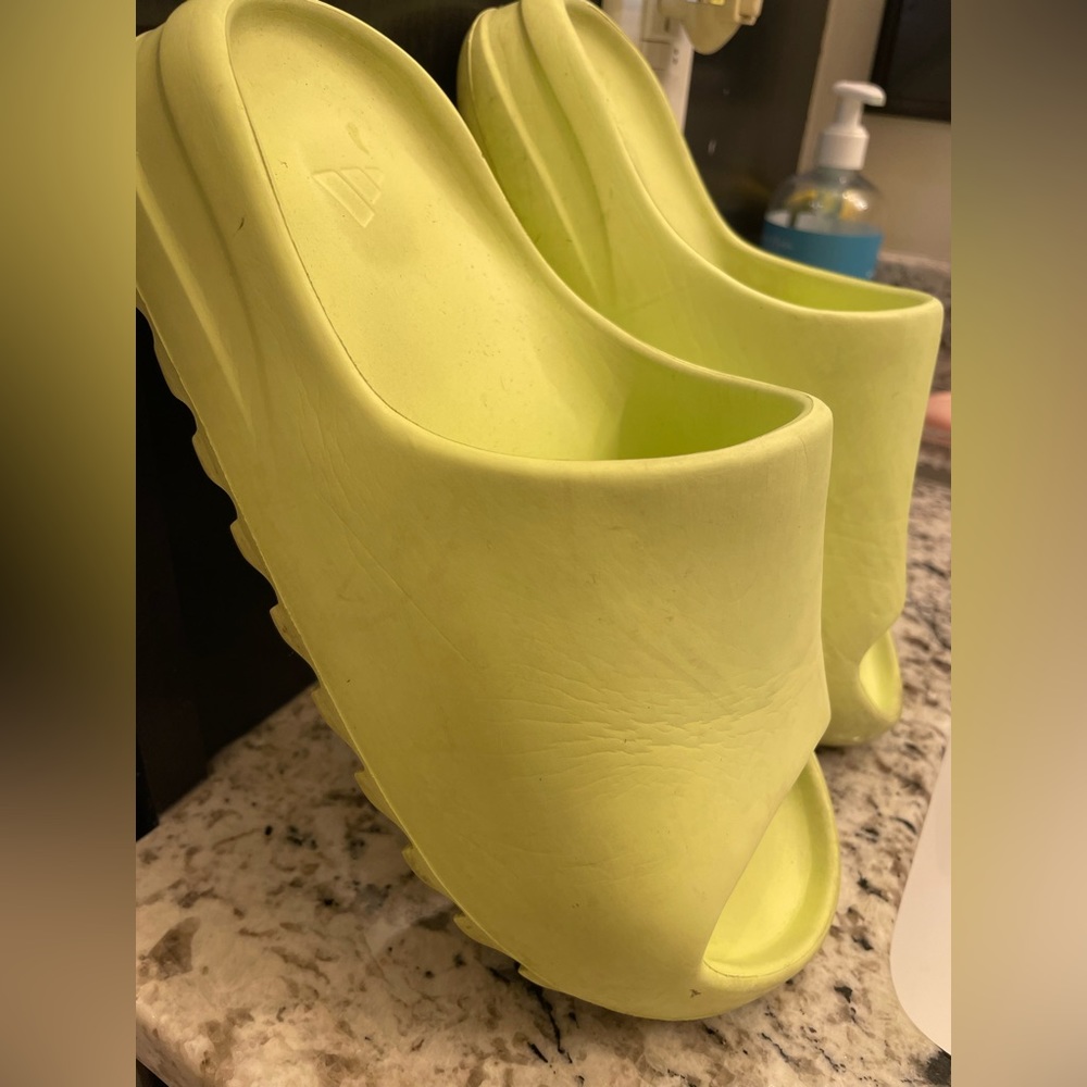 Neon yellow Yeezy slides